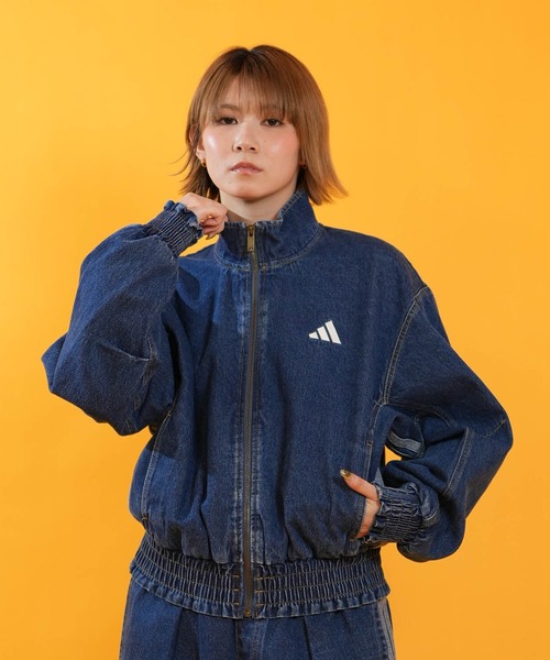 美品 アディダス デニム ジャケット M 洗える 三つ葉 ロゴ刺繍 クロップド adidas/アディダス デニムジャケット P6083（デニムジャケット