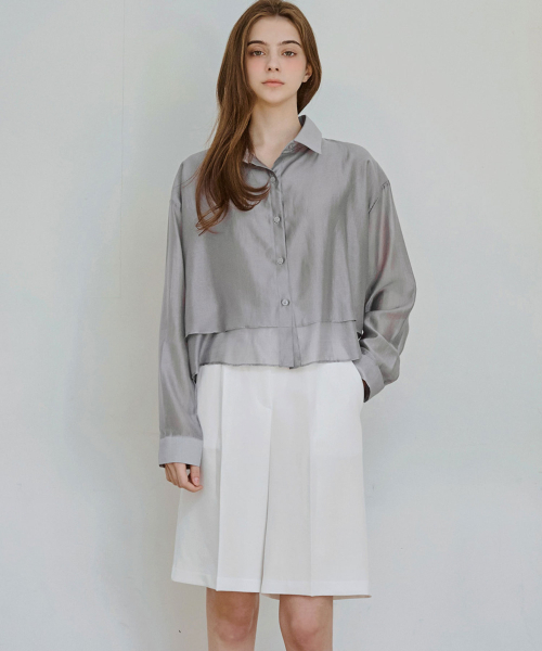 LUSIDA（ルシダ）の「エルビン ダブルレイヤーシャツ_2カラー（シャツ/ブラウス・レディース・クリーム/エメラルドブルー・FREE）」の7枚目の写真