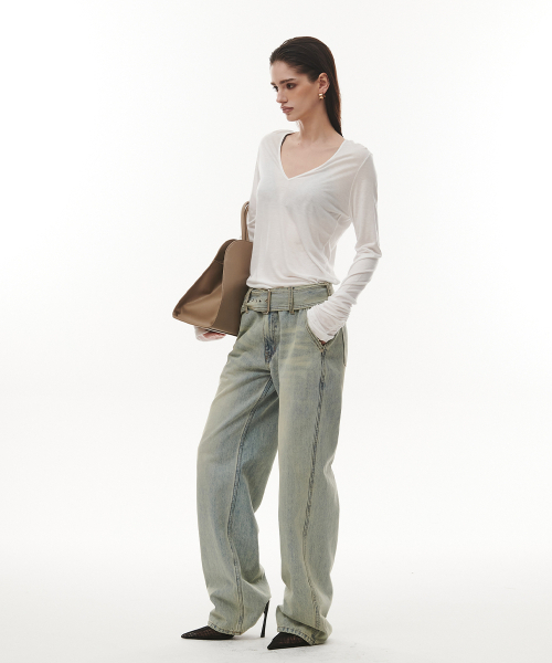 PROJECT WAVE(プロジェクトウェーブ)の「Straight Belt Denim(デニムパンツ・レディース・ブルー・LARGE/SMALL/MEDIUM)」の3枚目の写真