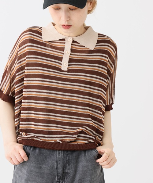 HEART MARKET（ハートマーケット）の「シアーニットポロ衿プルオーバー（ニット/セーター・レディース・グリーン/ブラック系/グレー系/ブルー/ブラウン系・FREE）」の4枚目の写真