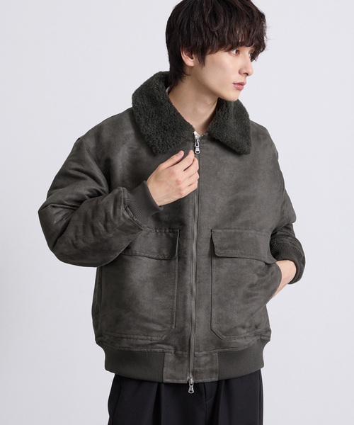 EMMA CLOTHES（エマクローズ）の「合皮ボンバージャケット（ブルゾン・メンズ・グレー/ブラック・M/L）」の2枚目の写真