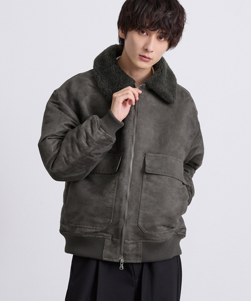 EMMA CLOTHES（エマクローズ）の「合皮ボンバージャケット（ブルゾン・メンズ・グレー/ブラック・M/L）」の8枚目の写真