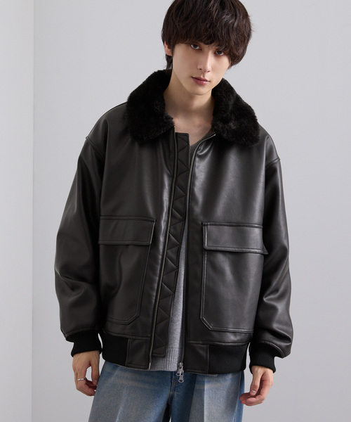 EMMA CLOTHES（エマクローズ）の「合皮ボンバージャケット（ブルゾン・メンズ・グレー/ブラック・M/L）」の17枚目の写真