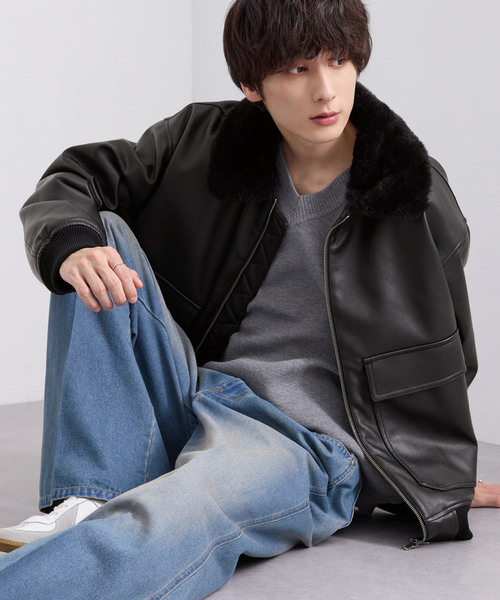 EMMA CLOTHES（エマクローズ）の「合皮ボンバージャケット（ブルゾン・メンズ・グレー/ブラック・M/L）」の21枚目の写真