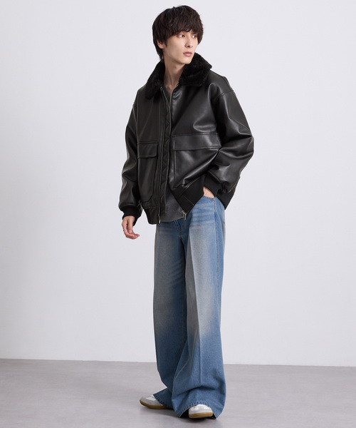 EMMA CLOTHES（エマクローズ）の「合皮ボンバージャケット（ブルゾン・メンズ・グレー/ブラック・M/L）」の3枚目の写真