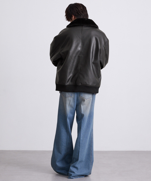 EMMA CLOTHES（エマクローズ）の「合皮ボンバージャケット（ブルゾン・メンズ・グレー/ブラック・M/L）」の4枚目の写真