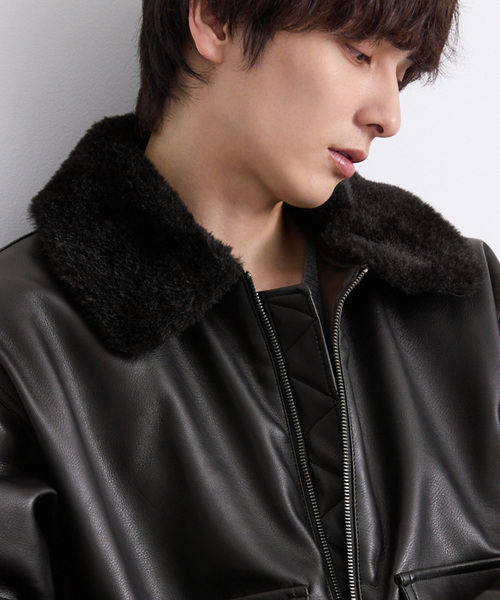 EMMA CLOTHES（エマクローズ）の「合皮ボンバージャケット（ブルゾン・メンズ・グレー/ブラック・M/L）」の5枚目の写真