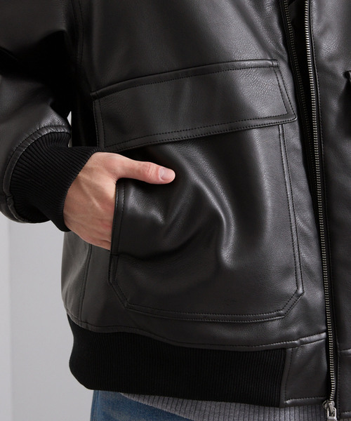 EMMA CLOTHES（エマクローズ）の「合皮ボンバージャケット（ブルゾン・メンズ・グレー/ブラック・M/L）」の6枚目の写真
