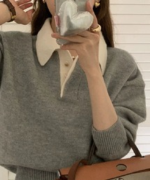 クレリックカラー ポロニットトップス