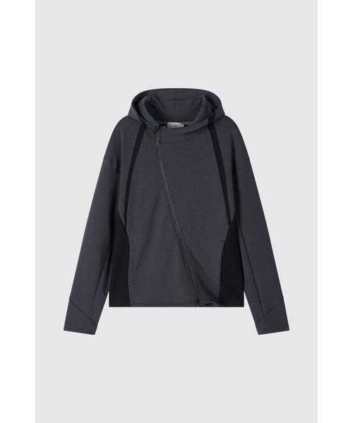 LEARVE(ルアブ)の「アシンメトリック ハイネック フード ジップアップ (2col)(パーカー・メンズ・ダークグレー/ブラック・LARGE/X-LARGE/MEDIUM)」の2枚目の写真
