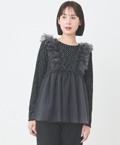 petit main LIEN（プティマインリアン）の「【リンク】チュールドッキングトップス（Tシャツ/カットソー・レディース・ブラック/ラベンダー/アイボリー・F）」の3枚目の写真