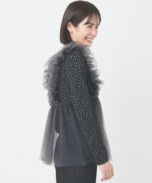 petit main LIEN（プティマインリアン）の「【リンク】チュールドッキングトップス（Tシャツ/カットソー・レディース・ブラック/ラベンダー/アイボリー・F）」の4枚目の写真