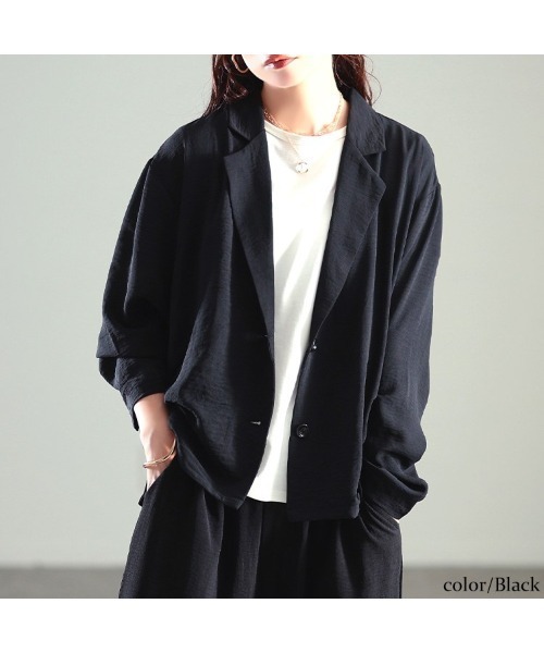 GOLDJAPAN(ゴールドジャパン)の「冷感シワ加工ジャケット【大きいサイズ対応】(テーラードジャケット・レディース・モカ/ブラック・5L/LL/3L/4L)」の8枚目の写真