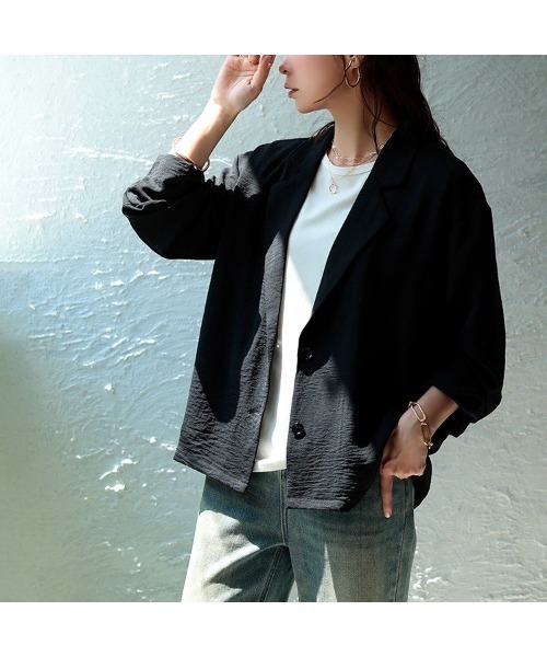 GOLDJAPAN(ゴールドジャパン)の「冷感シワ加工ジャケット【大きいサイズ対応】(テーラードジャケット・レディース・モカ/ブラック・5L/LL/3L/4L)」の10枚目の写真