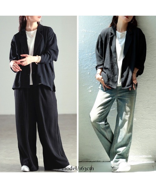 GOLDJAPAN(ゴールドジャパン)の「冷感シワ加工ジャケット【大きいサイズ対応】(テーラードジャケット・レディース・モカ/ブラック・5L/LL/3L/4L)」の11枚目の写真