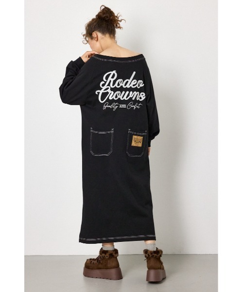 RODEO CROWNS WIDE BOWL(ロデオクラウンズワイドボウル)の「ラグランカラーステッチオフショルワンピース(ワンピース・レディース・ブラック/ネイビー/杢グレー/ライトピンク・FREE)」の2枚目の写真