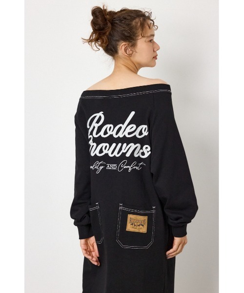 RODEO CROWNS WIDE BOWL(ロデオクラウンズワイドボウル)の「ラグランカラーステッチオフショルワンピース(ワンピース・レディース・ブラック/ネイビー/杢グレー/ライトピンク・FREE)」の10枚目の写真