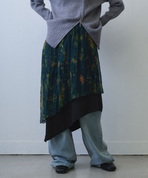 layered asymmetric print skirt / レイヤードアシンメトリープリントスカート
