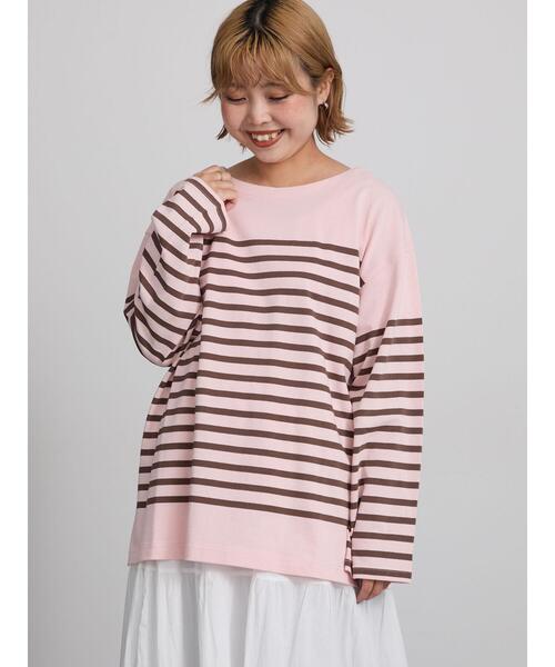 Samansa Mos2(サマンサ モスモス)の「バスクボーダーロングスリーブTシャツ(Tシャツ/カットソー・レディース・ピンク/ブラウン/キナリ・F)」の6枚目の写真