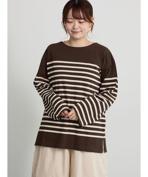 Samansa Mos2(サマンサ モスモス)の「バスクボーダーロングスリーブTシャツ(Tシャツ/カットソー・レディース・ピンク/ブラウン/キナリ・F)」の7枚目の写真