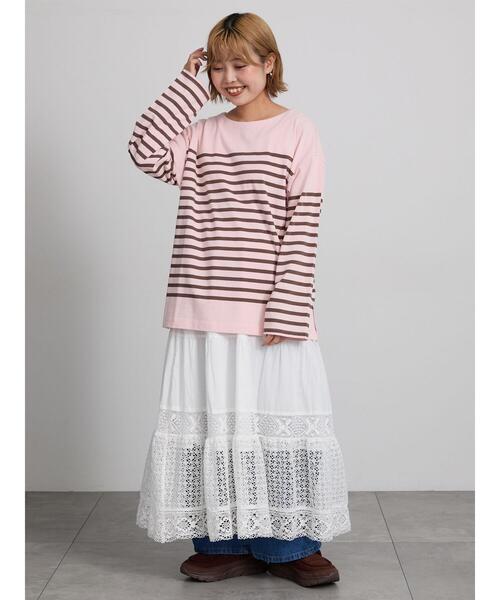Samansa Mos2(サマンサ モスモス)の「バスクボーダーロングスリーブTシャツ(Tシャツ/カットソー・レディース・ピンク/ブラウン/キナリ・F)」の11枚目の写真