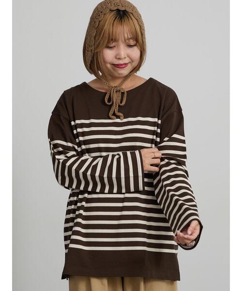 Samansa Mos2(サマンサ モスモス)の「バスクボーダーロングスリーブTシャツ(Tシャツ/カットソー・レディース・ピンク/ブラウン/キナリ・F)」の15枚目の写真