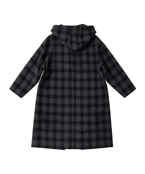 THE GREEN LAB（ザグリーンラボ）の「チェックフードダッフルロングコート [ネイビーチェック]（チェスターコート・レディース・その他・FREE）」の4枚目の写真