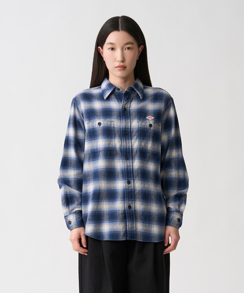 DANTON(ダントン)の「Women's Flannel Check Regular Collar Shirt(シャツ/ブラウス・レディース・ブラック系その他/ベージュ系その他/ブルー系その他・36/34/38)」の4枚目の写真