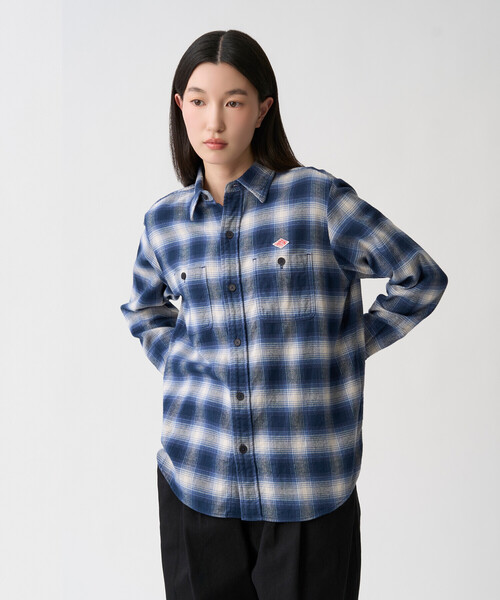 DANTON(ダントン)の「Women's Flannel Check Regular Collar Shirt(シャツ/ブラウス・レディース・ブラック系その他/ベージュ系その他/ブルー系その他・36/34/38)」の6枚目の写真