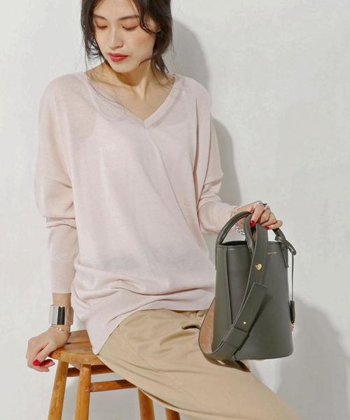 UNITED ARROWS(ユナイテッドアローズ)の「○UBCE 2WAY Vネック ニット◆(ニット/セーター・レディース・ライトグレー/ベージュ/ライトピンク/ケリー・フリー)」の4枚目の写真