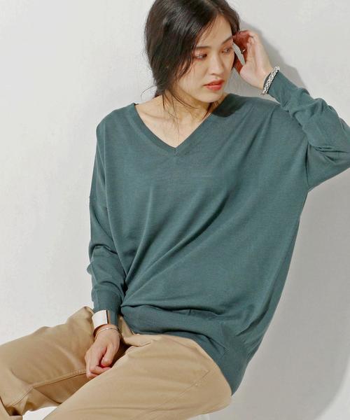 UNITED ARROWS(ユナイテッドアローズ)の「○UBCE 2WAY Vネック ニット◆(ニット/セーター・レディース・ライトグレー/ベージュ/ライトピンク/ケリー・フリー)」の1枚目の写真