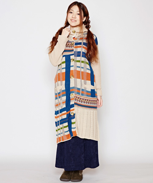 チャイハネ（チャイハネ）の「【チャイハネ】yul チェック柄ニットフーディー / ジャケット（その他アウター・レディース・カーキ/ブラック/ベージュ・FREE）」の3枚目の写真