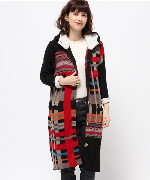 チャイハネ（チャイハネ）の「【チャイハネ】yul チェック柄ニットフーディー / ジャケット（その他アウター・レディース・カーキ/ブラック/ベージュ・FREE）」の13枚目の写真