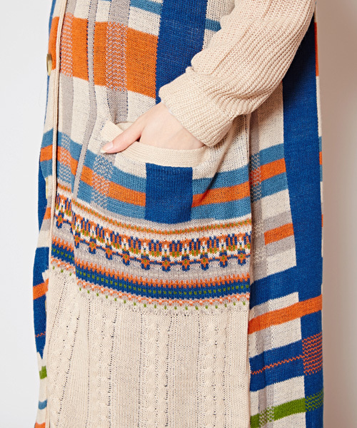 チャイハネ（チャイハネ）の「【チャイハネ】yul チェック柄ニットフーディー / ジャケット（その他アウター・レディース・カーキ/ブラック/ベージュ・FREE）」の5枚目の写真