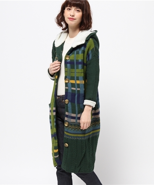 チャイハネ（チャイハネ）の「【チャイハネ】yul チェック柄ニットフーディー / ジャケット（その他アウター・レディース・カーキ/ブラック/ベージュ・FREE）」の4枚目の写真