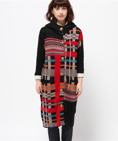 チャイハネ（チャイハネ）の「【チャイハネ】yul チェック柄ニットフーディー / ジャケット（その他アウター・レディース・カーキ/ブラック/ベージュ・FREE）」の22枚目の写真