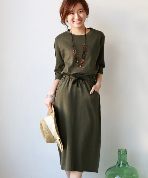 REAL CUBE(リアルキューブ)の「REAL CUBE カットオフデザインセットアップ(ワンピース・レディース・ネイビー/杢グレー/ライトベージュ/カーキ・38/40)」の3枚目の写真