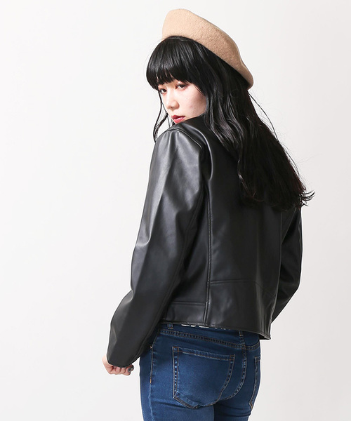 WEGO(ウィゴー)の「WEGO/ライダースジャケット(ライダースジャケット・レディース・ブラック/ライトピンク・LARGE/MEDIUM)」の4枚目の写真