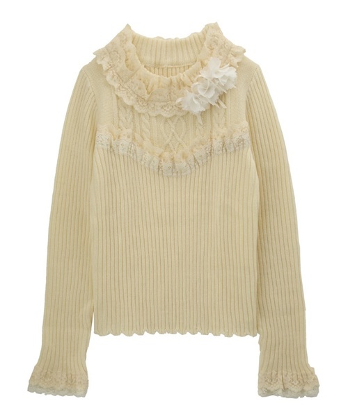 axes femme（アクシーズファム）の「コサージュ付きリブニット（ニット