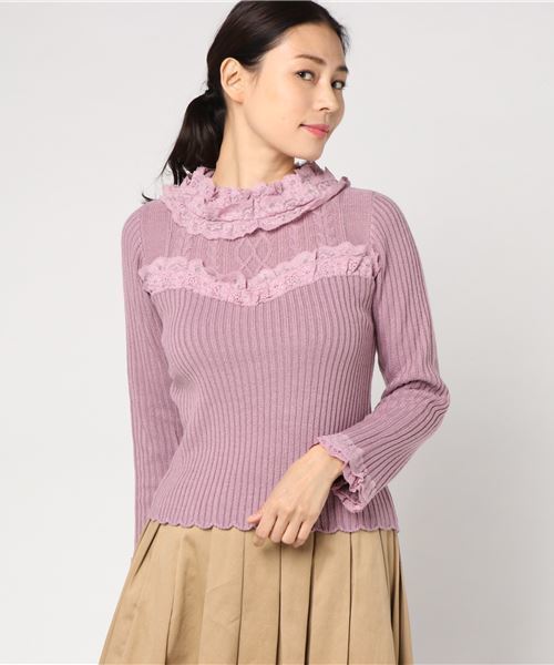 axes femme（アクシーズファム）の「コサージュ付きリブニット（ニット