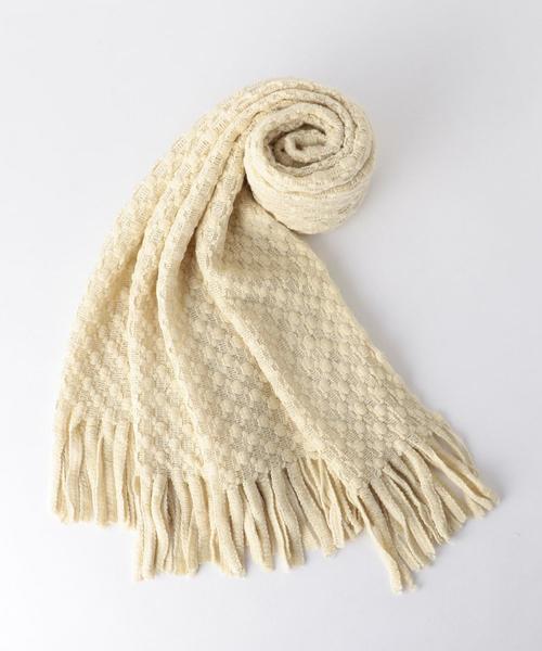 Another Edition(アナザーエディション)の「変形編みストール(ストール/ショール・レディース・オフホワイト/ブラック/グレー・FREE)」の2枚目の写真