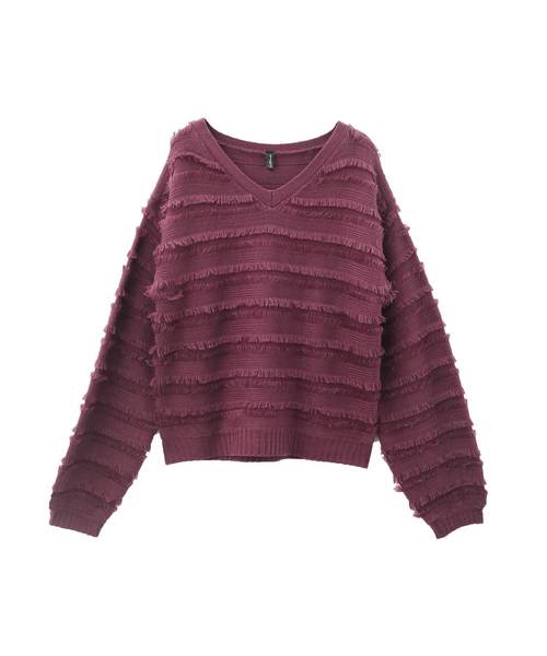 Luz Llena（ラズレナ）の「フリンジボーダーニットトップス（ニット/セーター・レディース・オフホワイト/杢グレー/パープル・MEDIUM）」の2枚目の写真