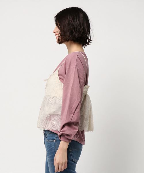 PAGEBOY（ページボーイ）の「袖ボリューム×レースキャミセット（Tシャツ/カットソー・レディース・オフホワイト/ピンク/アイボリー・FREE）」の4枚目の写真