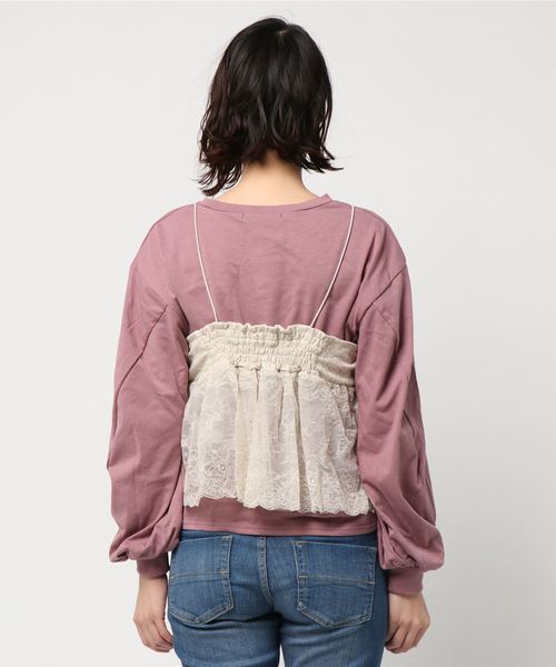 PAGEBOY（ページボーイ）の「袖ボリューム×レースキャミセット（Tシャツ/カットソー・レディース・オフホワイト/ピンク/アイボリー・FREE）」の5枚目の写真