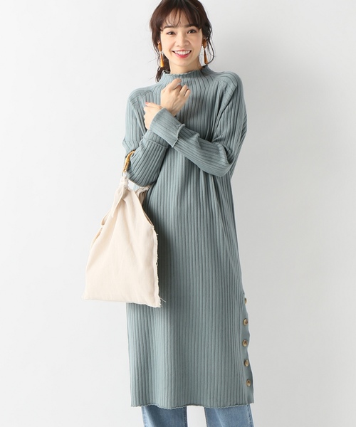 SLOBE IENA（スローブイエナ）の「ワイドリブサイドボタンワンピース◆（ワンピース・レディース・チャコールグレー/アイボリー/グリーン系その他・FREE）」の3枚目の写真
