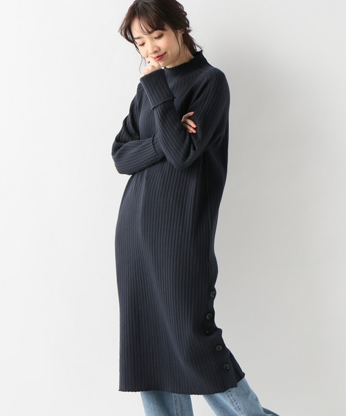 SLOBE IENA（スローブイエナ）の「ワイドリブサイドボタンワンピース◆（ワンピース・レディース・チャコールグレー/アイボリー/グリーン系その他・FREE）」の2枚目の写真