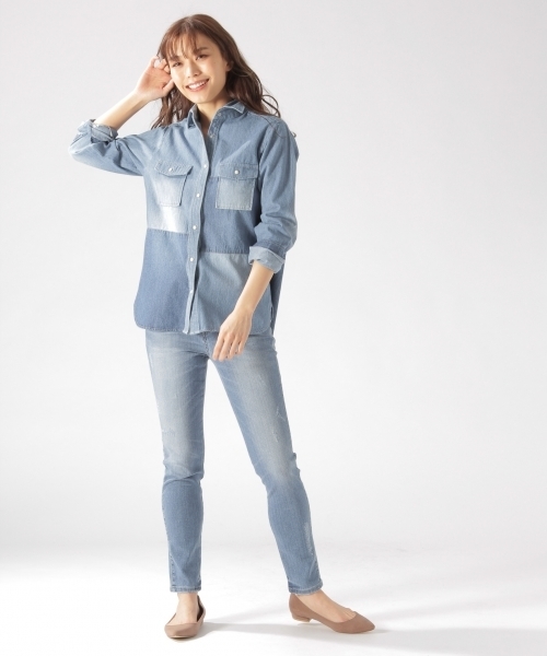 BAYFLOW（ベイフロー）の「BAYFLOW／スキニーリペアデニム　18SS（デニムパンツ・レディース・ライトブルー/サックスブルー/インディゴブルー・22inch/23inch/24inch/25inch/26inch）」の3枚目の写真