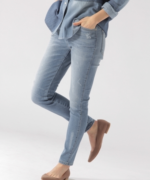 BAYFLOW（ベイフロー）の「BAYFLOW／スキニーリペアデニム　18SS（デニムパンツ・レディース・ライトブルー/サックスブルー/インディゴブルー・22inch/23inch/24inch/25inch/26inch）」の5枚目の写真