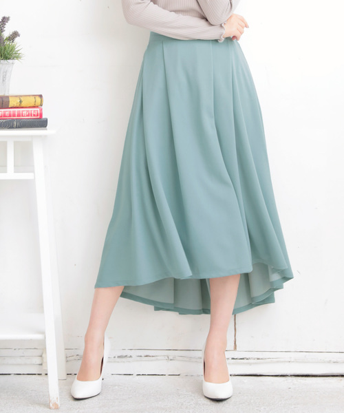 KOBE LETTUCE（コウベレタス）の「ジョーゼット素材タックイレギュラーヘムロングフレアスカート/レディースボトムス[M2098]神戸レタス（スカート・レディース・ラベンダー/オフホワイト/ネイビー/ミント/ピンク・FREE）」の3枚目の写真