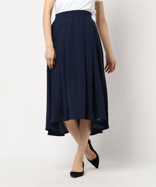 KOBE LETTUCE（コウベレタス）の「ジョーゼット素材タックイレギュラーヘムロングフレアスカート/レディースボトムス[M2098]神戸レタス（スカート・レディース・ラベンダー/オフホワイト/ネイビー/ミント/ピンク・FREE）」の4枚目の写真